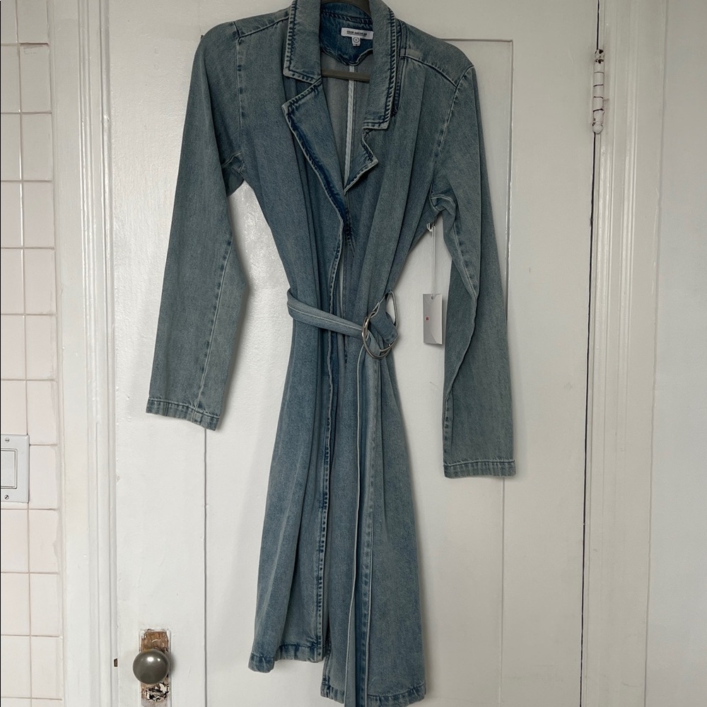 Good American Light Blue Denim trench Jacket with pockets